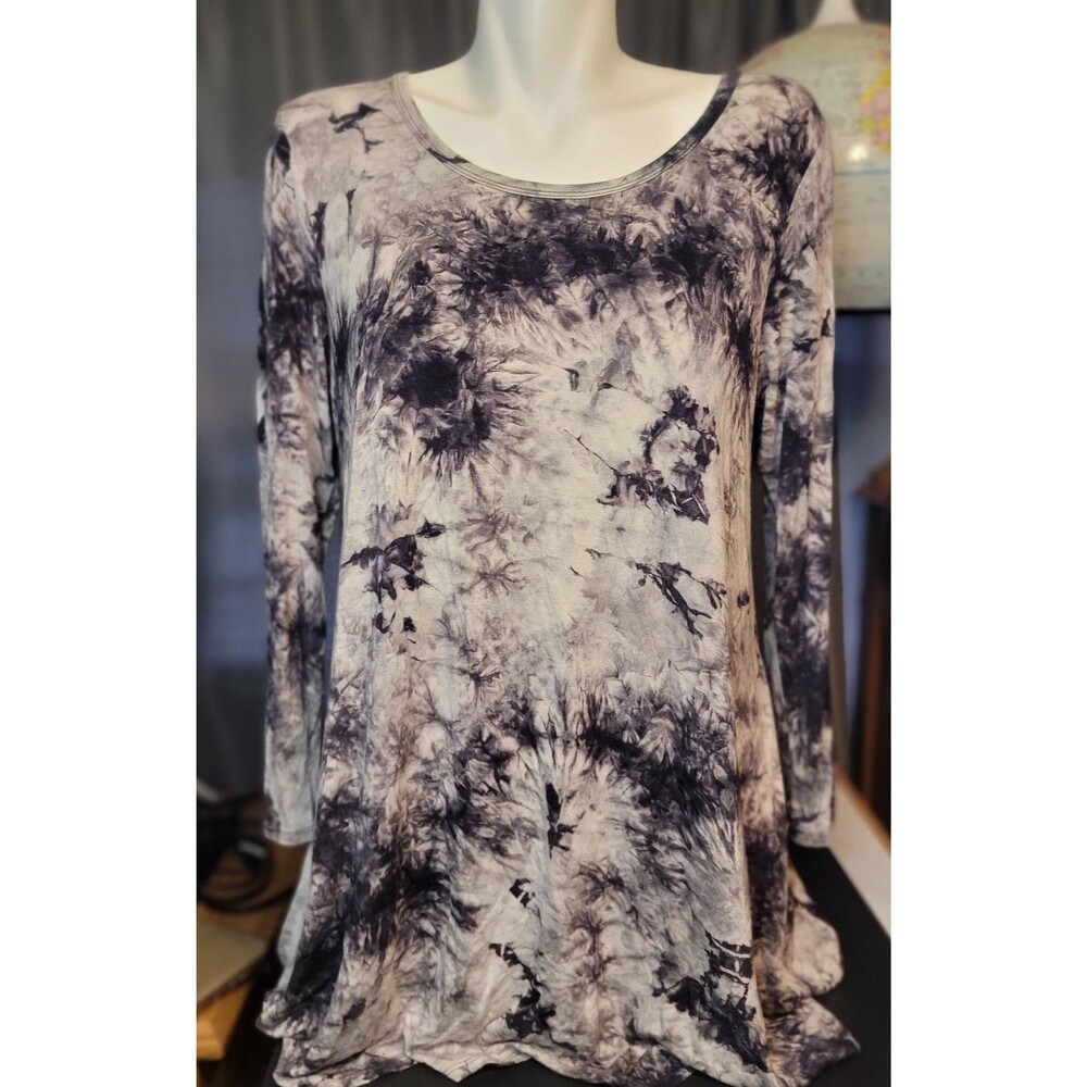Jodifl Tunic Boho Tie Dye Black And White Long Sleeve Top Lg